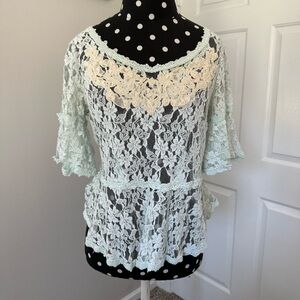 Free People Mint Lace Top